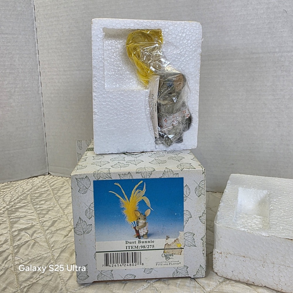Fitz & Floyd Charming Tails Dust Bunnie Rabbit Figurine Yellow Feather 98/275